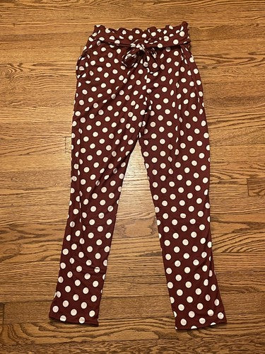 New Star Vixen Women's Petite Medium Polka Dots Casual Pants Magenta W/white
