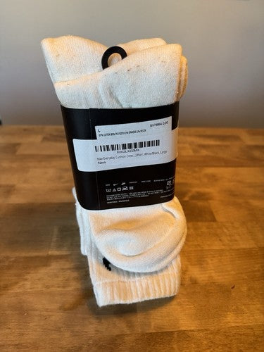 NEW NIKE EVERYDAY WHITE COTTON CUSHIONED CREW SOCKS UNISEX M-8-12 W-10-13 3 Ct
