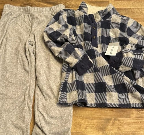 BRAND NEW CARTERS CORE 2 Pc SET TODDLER SQUARE DESIGN FLEECE W/ PANTS 4t