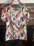 Caribbean Joe Womens Criss Cross Short Sleeve Top S White/Multicolor Slashes