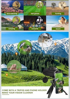 12x55 HD Monocular Telescope with Smartphone Holder, 2023 Water Proof 42mm
