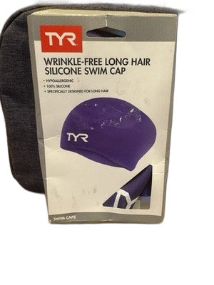 TYR Long Hair Wrinkle Free Silicone Swim Cap Light Purple Adults 16 +