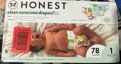 Honest Company Clean Conscious Diapers Size 1 Cuddly Bug 78 Ct Club Box NIB