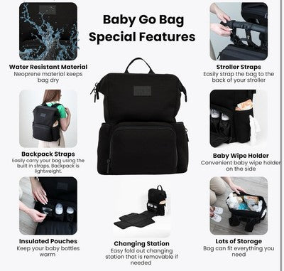 AUGIE DEAN DIAPER CHANGING BAG TOTE-FOLD OUT STATION STROLLER STRAPS WATERPROOF