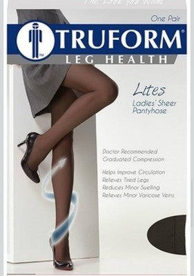 Truform Sheer Compression Pantyhose, 8-15 mmHg, Women's Shaping Tights Black