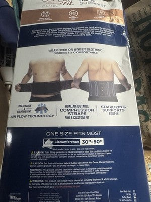 New Copper Fit Elite Back Support W/ Air Flow Back Brace- 30''-50'' Waist Cir