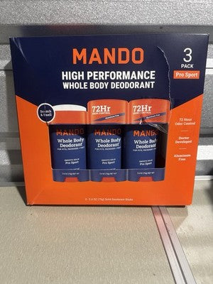 Mando Whole Body Pro Sport Solid Stick Deodorant 3 x 2.6 Oz EXP 01/2027