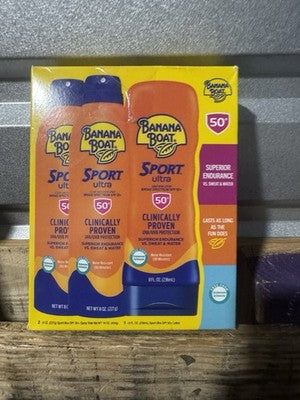 Banana Boat Sport Ultra SPF 50+ Sunscreen 3-Pack (2 Spray + 1 Lotion) NEW