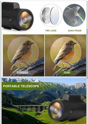 12x55 HD Monocular Telescope with Smartphone Holder, 2023 Water Proof 42mm