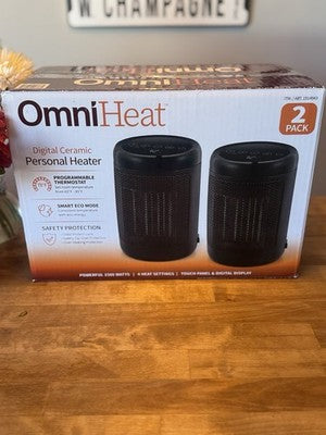 OmniHeat 2-Pack Digital Ceramic Personal Heater 1500W Eco Mode Safety New