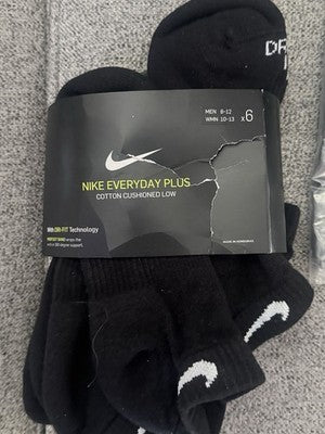 Nike Everyday Plus Cotton Cushioned Low Socks 6 Pack Men 8-12 Black
