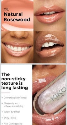 KIKO Milano 3D Hydra Lip Gloss – High Shine, Hydrating, Plumping, 08 Rosewood