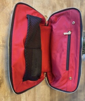 KUSSHI Everyday Makeup Bag Black Nylon w/ Pink Interior Zippered Travel Purse