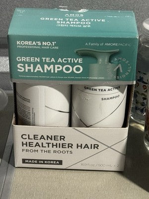 AMOS Professional Green Tea Active Shampoo 500mL x2 Korea Hair Care Set