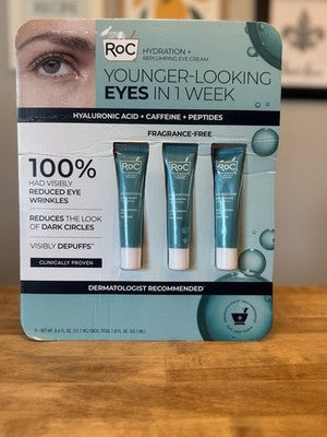 RoC Hydrate Plump Eye Cream 0.6 Floz 3 Tube Hyaluronic ACID + Caffeine + Peptide