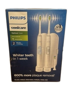 Brand New Philips Sonicare Optimal Clean 2-Pack HX6829 White Toothbrushes