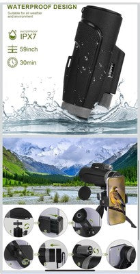 12x55 HD Monocular Telescope with Smartphone Holder, 2023 Water Proof 42mm