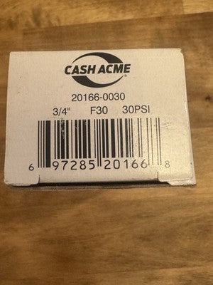Cash Acme F-30 3/4" Safety Relief Valve 30 PSI ASME 510000 BTU 20166-0030 NIB