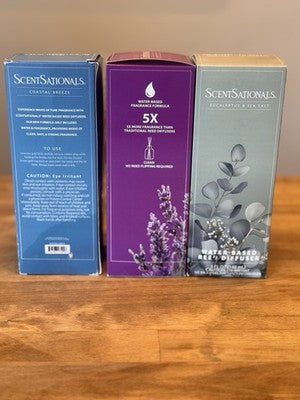 ScentSationals Water Based Reed Diffuser 3 Pack Lavender Eucalyptus Coastal NEW