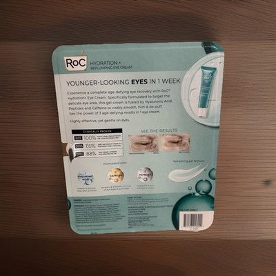 RoC Hydrate Plump Eye Cream 0.6 Floz 3 Tube Hyaluronic ACID + Caffeine + Peptide