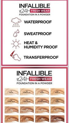 L'Oreal Infallible 24H Fresh Wear Foundation In A Powder 125 Ivory Buff 0.31oz