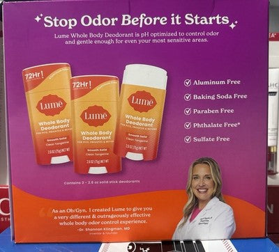 Lume Whole Body Deodorant Clean Tangerine 3 Pack x 2.6 Oz 72 Hour