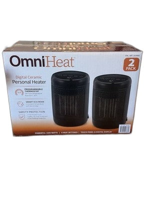 OmniHeat 2-Pack Digital Ceramic Personal Heater 1500W Eco Mode Safety New