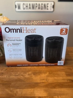 OmniHeat 2-Pack Digital Ceramic Personal Heater 1500W Eco Mode Safety New