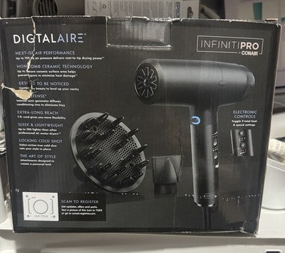 InfinitiPRO by Conair DigitalAIRE Hair Dryer Black Open Box Model 999 1875W