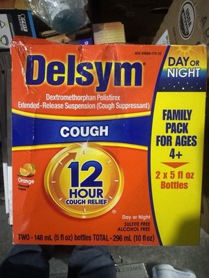 Delsym Adult 12 hour Cough Relief Medicine Orange Flavor 5 Fl Oz - PACK OF 2