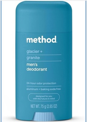 method mens deodorant Glacier & Granite 2.65 Oz  Aluminum & Baking Soda Free New