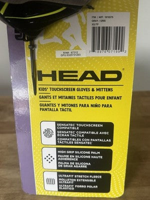 Head Kids' Touchscreen Mittens, 1 Pair, XS (2-4) Gray