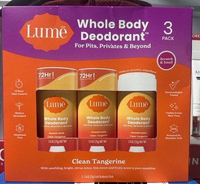 Lume Whole Body Deodorant Clean Tangerine 3 Pack x 2.6 Oz 72 Hour