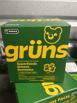 grüns Superfoods Greens Gummies Gut Immune Bone Health Vegan 35 Packs Strawberry