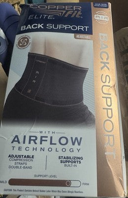 New Copper Fit Elite Back Support W/ Air Flow Back Brace- 30''-50'' Waist Cir