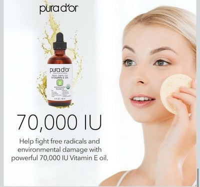 PURA D'OR Dor Organic Vitamin E Oil Super Blend 70,000 IU, 4 OZ