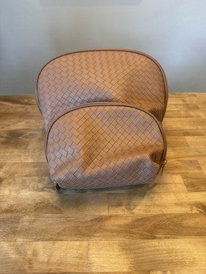 Glo Tech Cosmetic Bag Duo Brown Woven Makeup Case Set MISSING LED MIRROR NEW