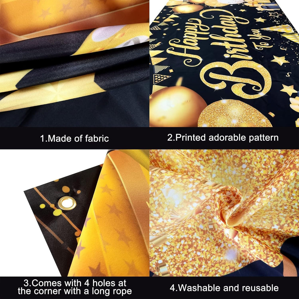 KatchOn, Black & Gold Happy Birthday Back Drop Photo Booth Banner, 72x44 Inch