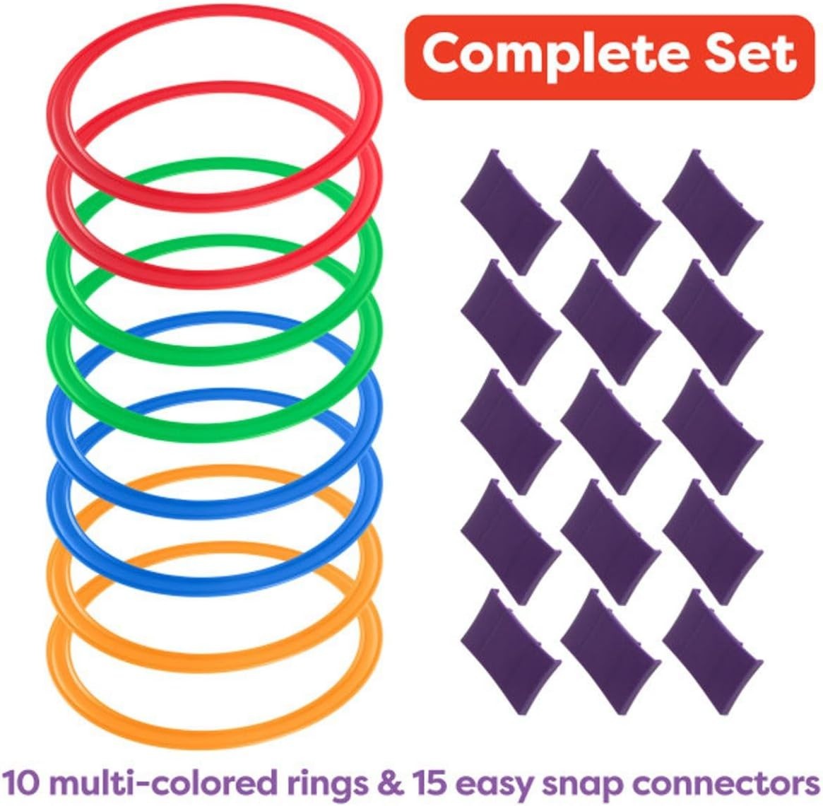 Hopscotch Ring Game-10 Multi-Colored Plastic Rings  15 Connectors Indoor Outdoor