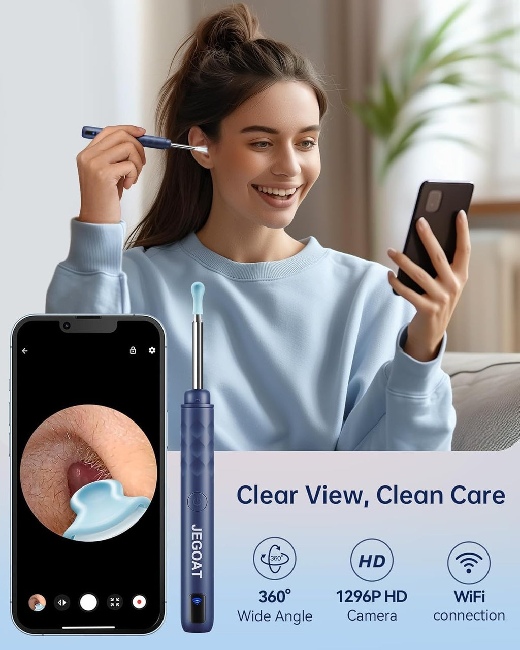Ear Wax Removal Ear Wax Remover Tool with 8 Ear Set, Ear Cleaner w/ Camera