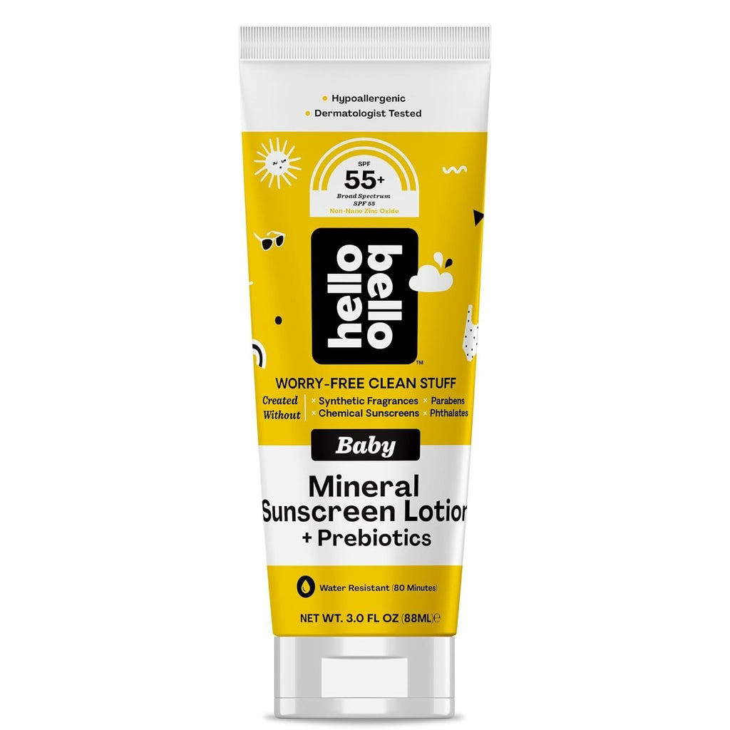 Hello Bello Baby Mineral SPF55+ Sunscreen Lotion with Prebiotics, 3.0 fl oz