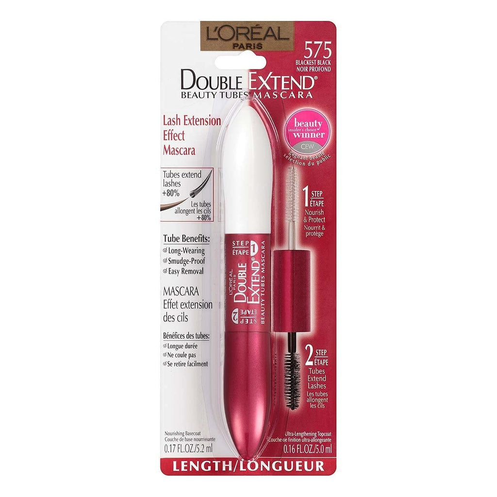 Loreal Paris Double Extend Beauty Tubes Blackest Black Mascara Long Wearing