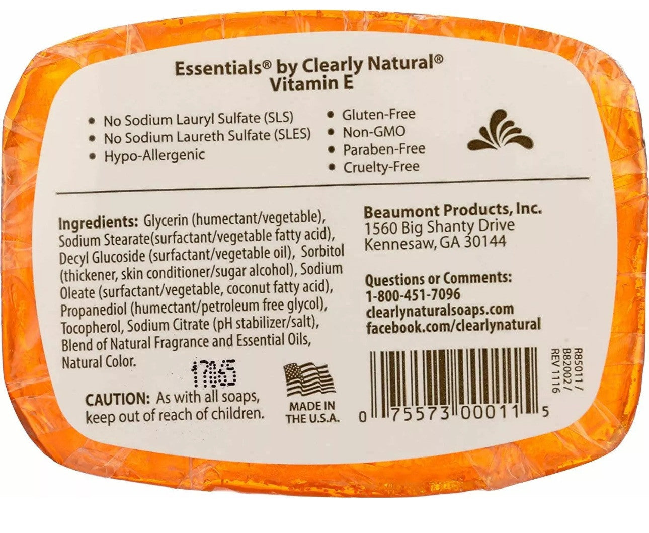 Clearly Natural Essentials Vitamin E Pure & Natural Glycerin Bar Soap 4.0 Ounce